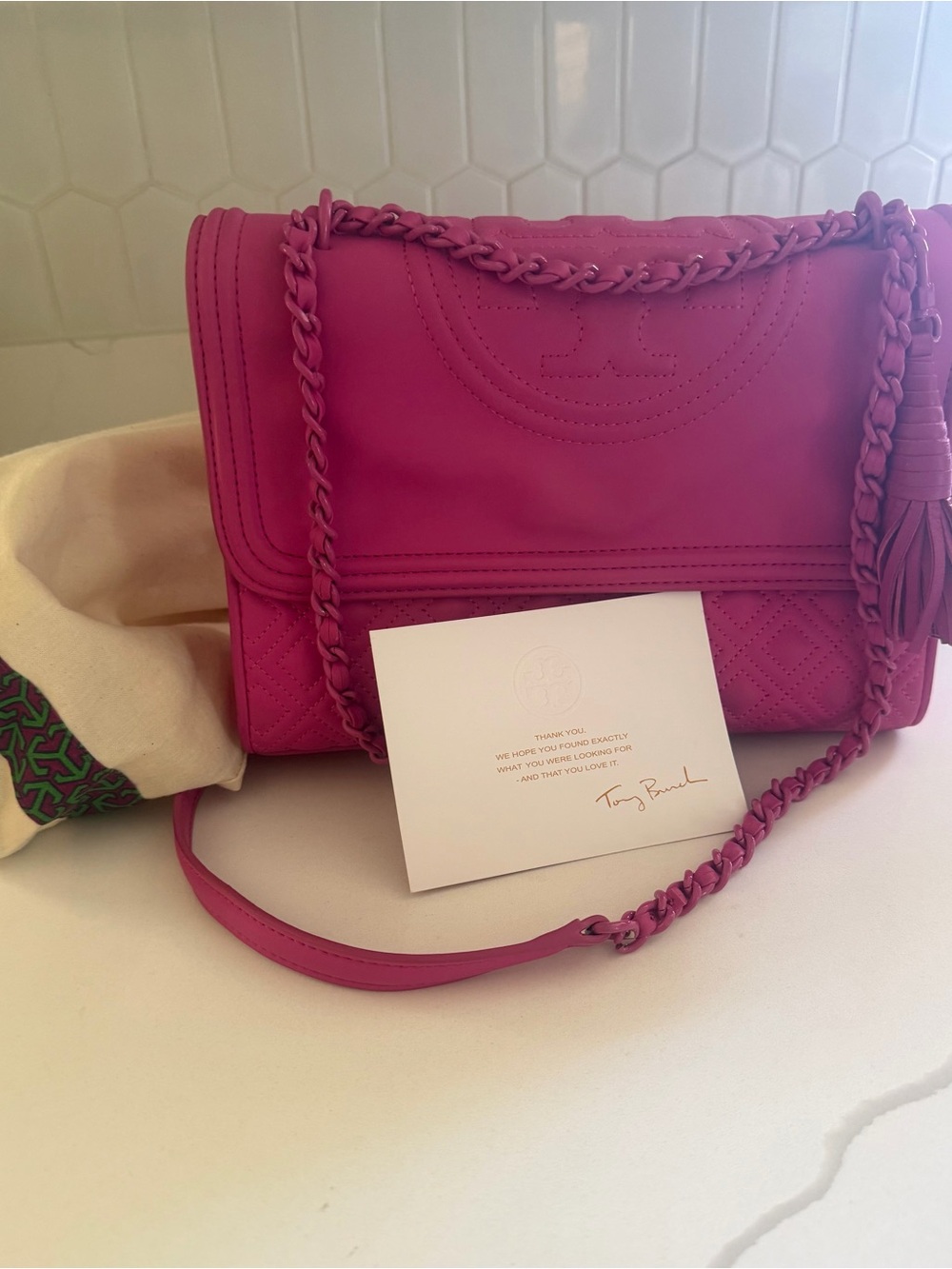 Tory Burch Hot Pink Fleming Shoulder or crossbody Bag